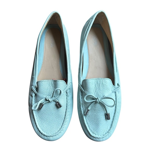 MICHAEL MICHAEL KORS Tumbled Leather Moc Driver Shoes - Light Turquoise Sz 9 - Picture 1 of 8